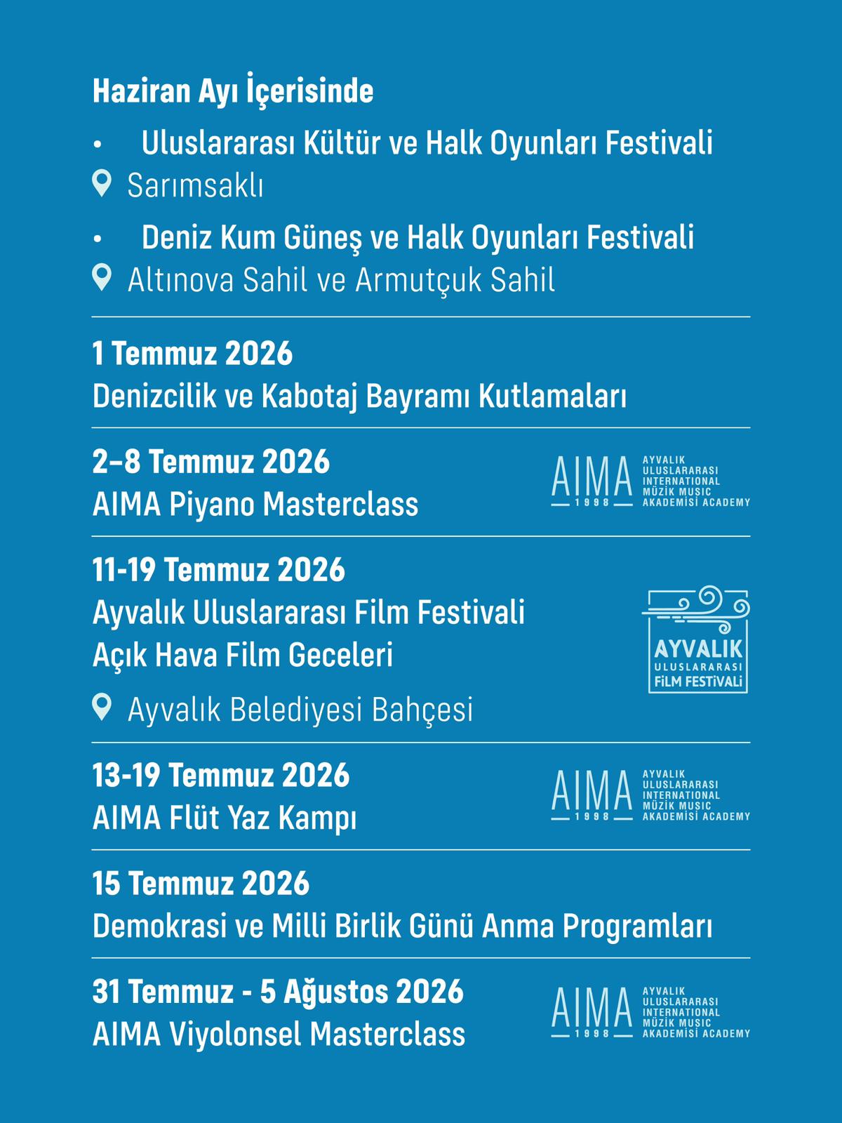 05 Ayvalık 2026 Etkinlik Takvimi Açıklandı